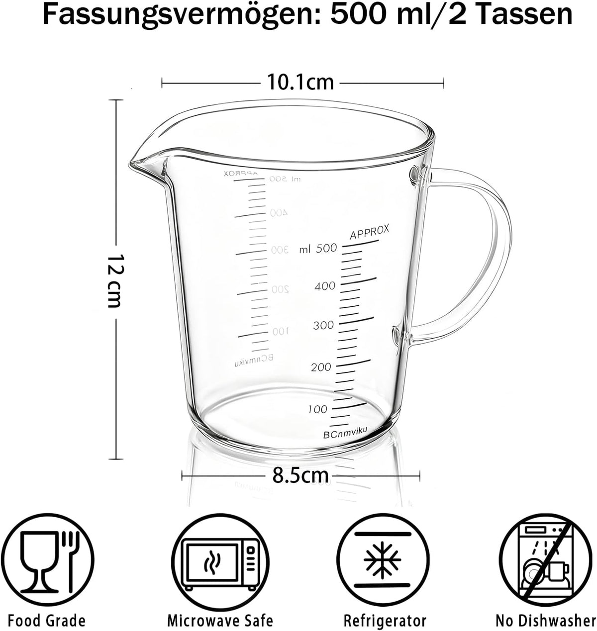 Glass Measuring Cup 250ml 1Cup High Borosilicate [Insulated Handle | V-Shaped Spout]For Prepping Baking and Cooking Preheated Oven Dishwasher Freezer and Microwave Safe
