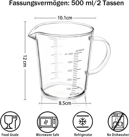 Glass Measuring Cup 250ml 1Cup High Borosilicate [Insulated Handle | V-Shaped Spout]For Prepping Baking and Cooking Preheated Oven Dishwasher Freezer and Microwave Safe