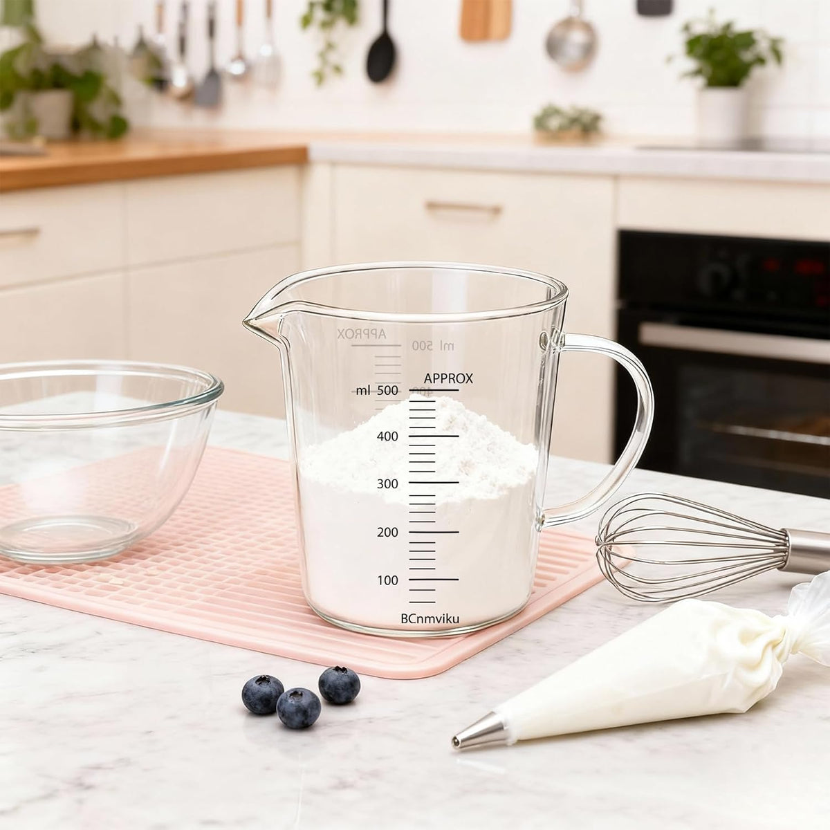 Glass Measuring Cup 250ml 1Cup High Borosilicate [Insulated Handle | V-Shaped Spout]For Prepping Baking and Cooking Preheated Oven Dishwasher Freezer and Microwave Safe