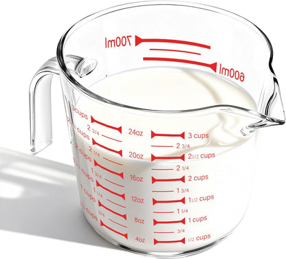 Glass Measuring Cup 250ml 1Cup High Borosilicate [Insulated Handle | V-Shaped Spout]For Prepping Baking and Cooking Preheated Oven Dishwasher Freezer and Microwave Safe