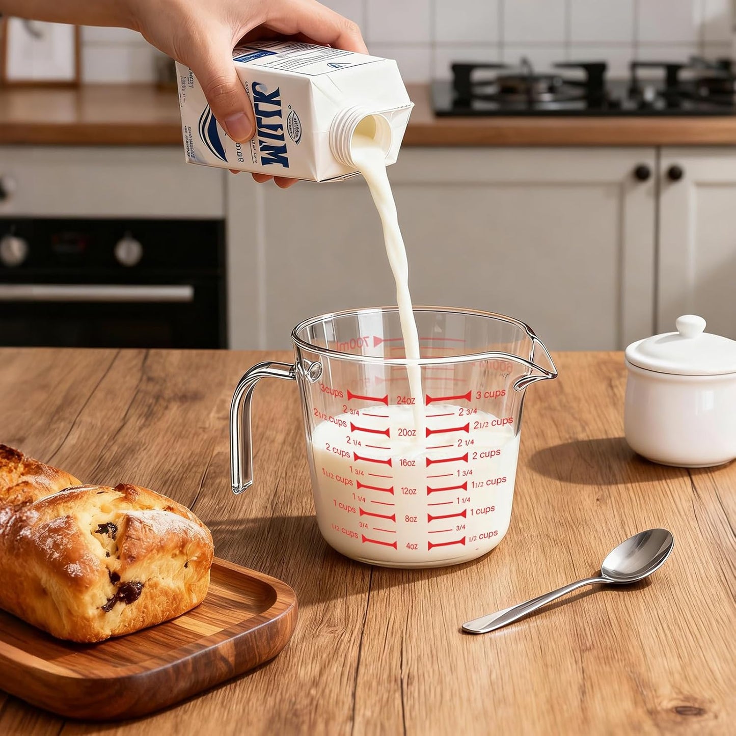 Glass Measuring Cup 250ml 1Cup High Borosilicate [Insulated Handle | V-Shaped Spout]For Prepping Baking and Cooking Preheated Oven Dishwasher Freezer and Microwave Safe