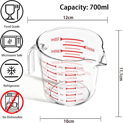 Glass Measuring Cup 250ml 1Cup High Borosilicate [Insulated Handle | V-Shaped Spout]For Prepping Baking and Cooking Preheated Oven Dishwasher Freezer and Microwave Safe