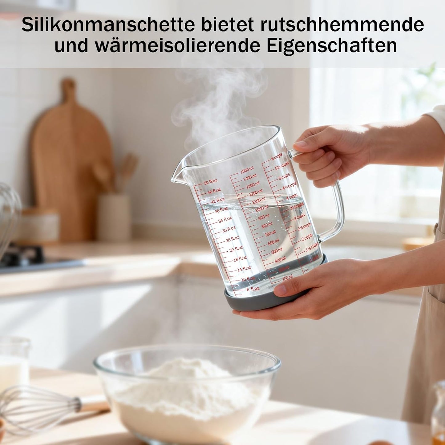 Glass Measuring Cup 250ml 1Cup High Borosilicate [Insulated Handle | V-Shaped Spout]For Prepping Baking and Cooking Preheated Oven Dishwasher Freezer and Microwave Safe