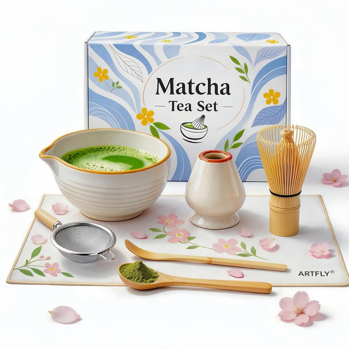 Matcha Set 7 Pcs, Matcha Kit with Whisk Set, Matcha Bowl and Whisk