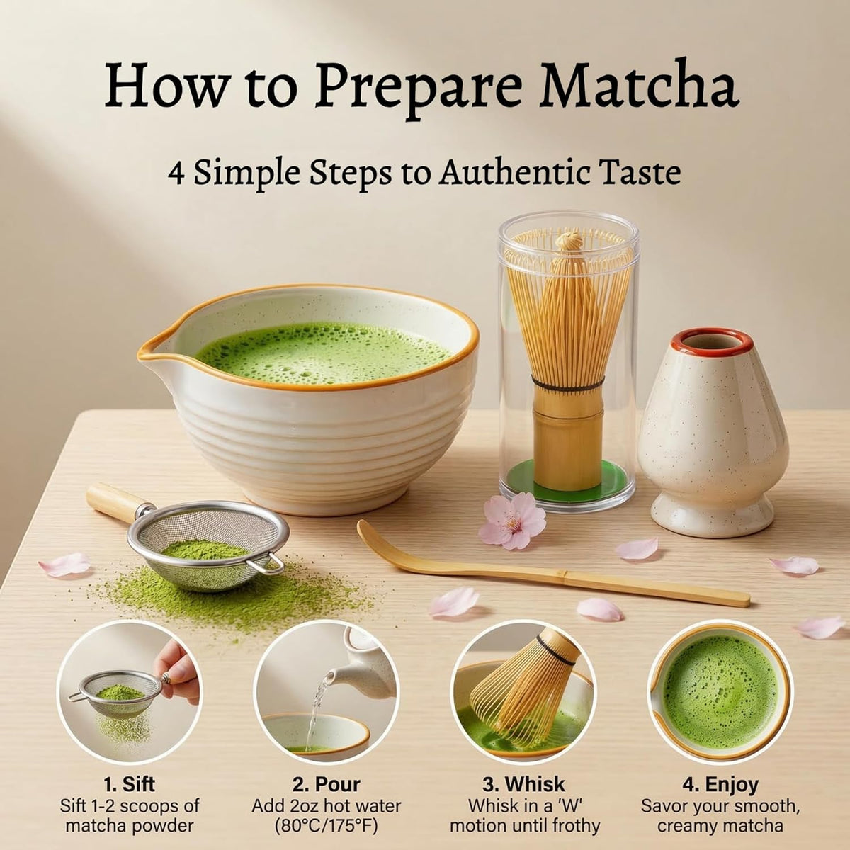 Matcha Set 7 Pcs, Matcha Kit with Whisk Set, Matcha Bowl and Whisk
