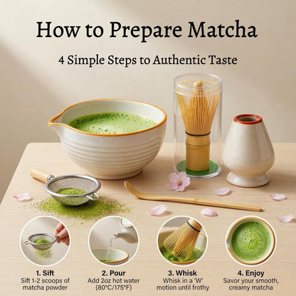 Matcha Set 7 Pcs, Matcha Kit with Whisk Set, Matcha Bowl and Whisk
