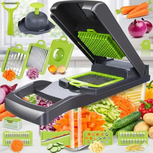 All in One Vegetable Chopper, 16 Blade Slicer for Kitchen, Food Chopper, Vegetable Slicer and Spiralizer, Cutter, Dicer, Grater, Kitchen Gadgets Sets with Container