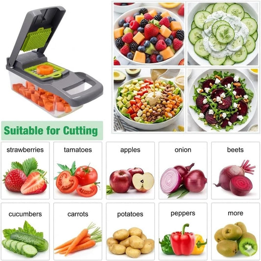 All in One Vegetable Chopper, 16 Blade Slicer for Kitchen, Food Chopper, Vegetable Slicer and Spiralizer, Cutter, Dicer, Grater, Kitchen Gadgets Sets with Container