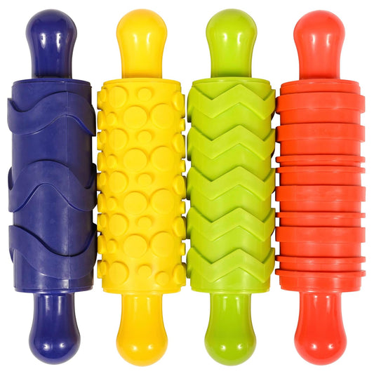 Paint and Dough Texture Rollers | Set of 4 | Patterned Rolling Pins for Kids | Play Dough Accessories and Art Tools