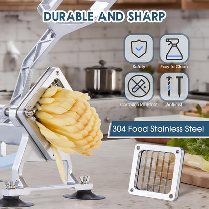 Commercial Vegetable Chopper Potato Dicer & Fruit Slicer, Stainless Steel French Fry Cutter with 3 Replacement Blades(1/2 Inch, 3/8 Inch and 1/4 Inch Blades) for Restaurants & Home Kitchen