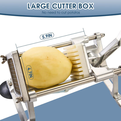 Commercial Vegetable Chopper Potato Dicer & Fruit Slicer, Stainless Steel French Fry Cutter with 3 Replacement Blades(1/2 Inch, 3/8 Inch and 1/4 Inch Blades) for Restaurants & Home Kitchen