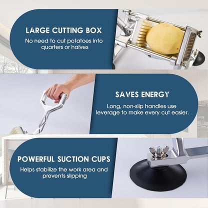 Commercial Vegetable Chopper Potato Dicer & Fruit Slicer, Stainless Steel French Fry Cutter with 3 Replacement Blades(1/2 Inch, 3/8 Inch and 1/4 Inch Blades) for Restaurants & Home Kitchen