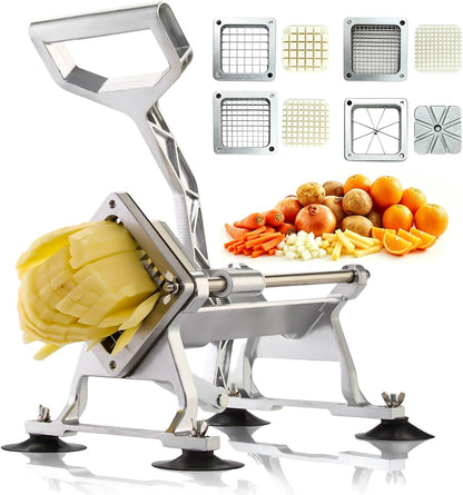 Commercial Vegetable Chopper Potato Dicer & Fruit Slicer, Stainless Steel French Fry Cutter with 3 Replacement Blades(1/2 Inch, 3/8 Inch and 1/4 Inch Blades) for Restaurants & Home Kitchen