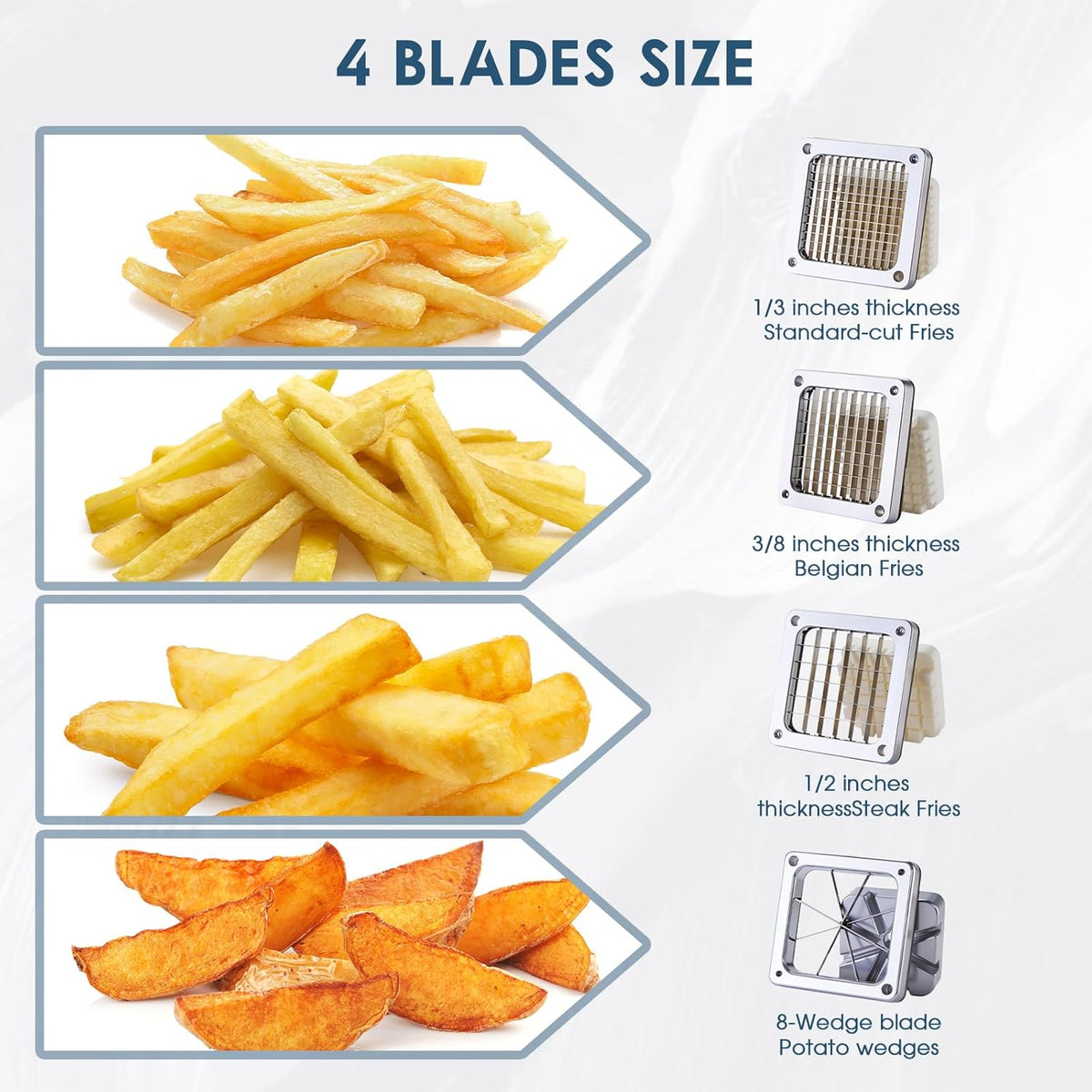 Commercial Vegetable Chopper Potato Dicer & Fruit Slicer, Stainless Steel French Fry Cutter with 3 Replacement Blades(1/2 Inch, 3/8 Inch and 1/4 Inch Blades) for Restaurants & Home Kitchen