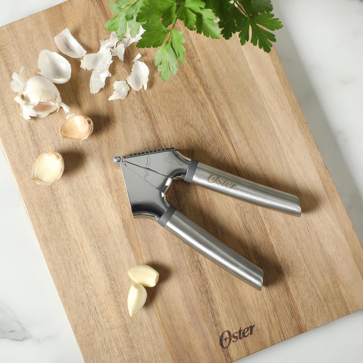 Chadswyck 7.7” Garlic Press, Stainless Steel Garlic Mincer & Crusher, Easy Squeeze, Dishwasher Safe