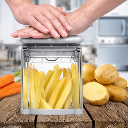 PerfectCut Vegetable Chopper: Manual Push-Down Food Dicer & Chop Box, 4 Blades, French Fry Cutter, Potato Wedge & Veggie Cutter, No Electricity, 3.5-Cup Catch Container, 5 Recipe eBooks