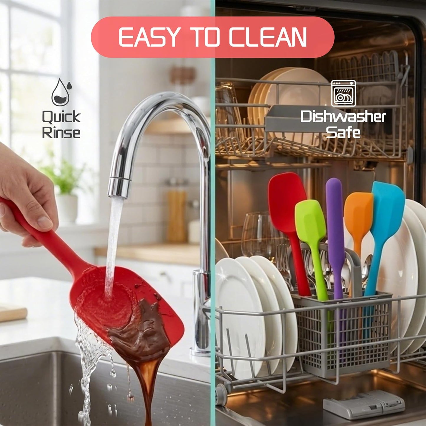 5 Pieces Silicone Spatula Set BPA Free | Rubber Spatula Heat Resistant Essential for Cooking Baking Non Stick Dishwasher Safe Kitchen Tools Multicolor