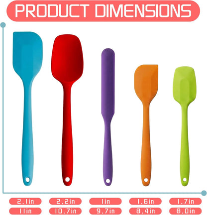 5 Pieces Silicone Spatula Set BPA Free | Rubber Spatula Heat Resistant Essential for Cooking Baking Non Stick Dishwasher Safe Kitchen Tools Multicolor
