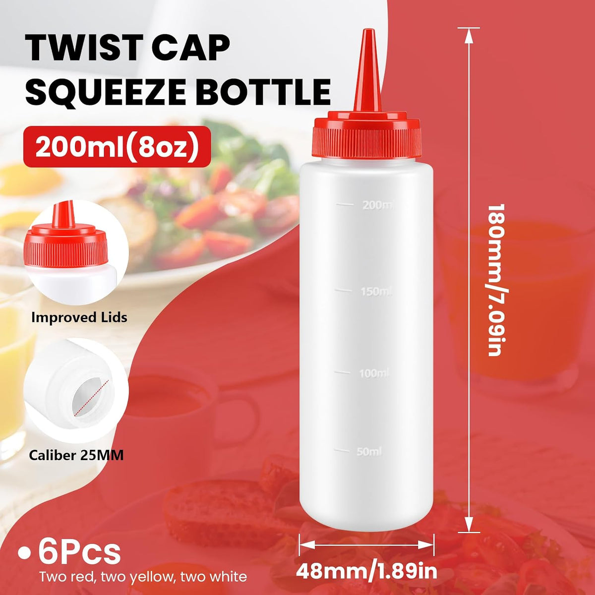 Multicolor Food-Grade Squeeze Bottles Set-Condiment Dispensers for Kitchen, BBQ, Sauces, Dressings, & Meal Prep (32oz)