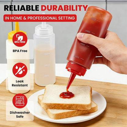 Multicolor Food-Grade Squeeze Bottles Set-Condiment Dispensers for Kitchen, BBQ, Sauces, Dressings, & Meal Prep (32oz)