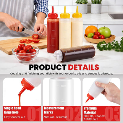 Multicolor Food-Grade Squeeze Bottles Set-Condiment Dispensers for Kitchen, BBQ, Sauces, Dressings, & Meal Prep (32oz)
