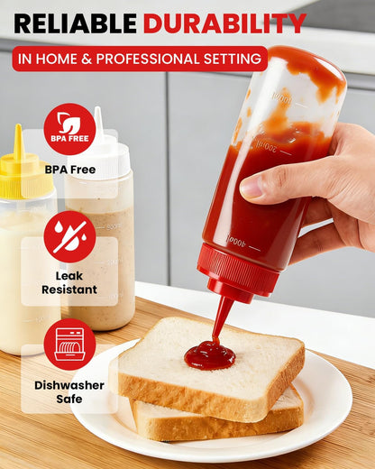 Multicolor Food-Grade Squeeze Bottles Set-Condiment Dispensers for Kitchen, BBQ, Sauces, Dressings, & Meal Prep (32oz)