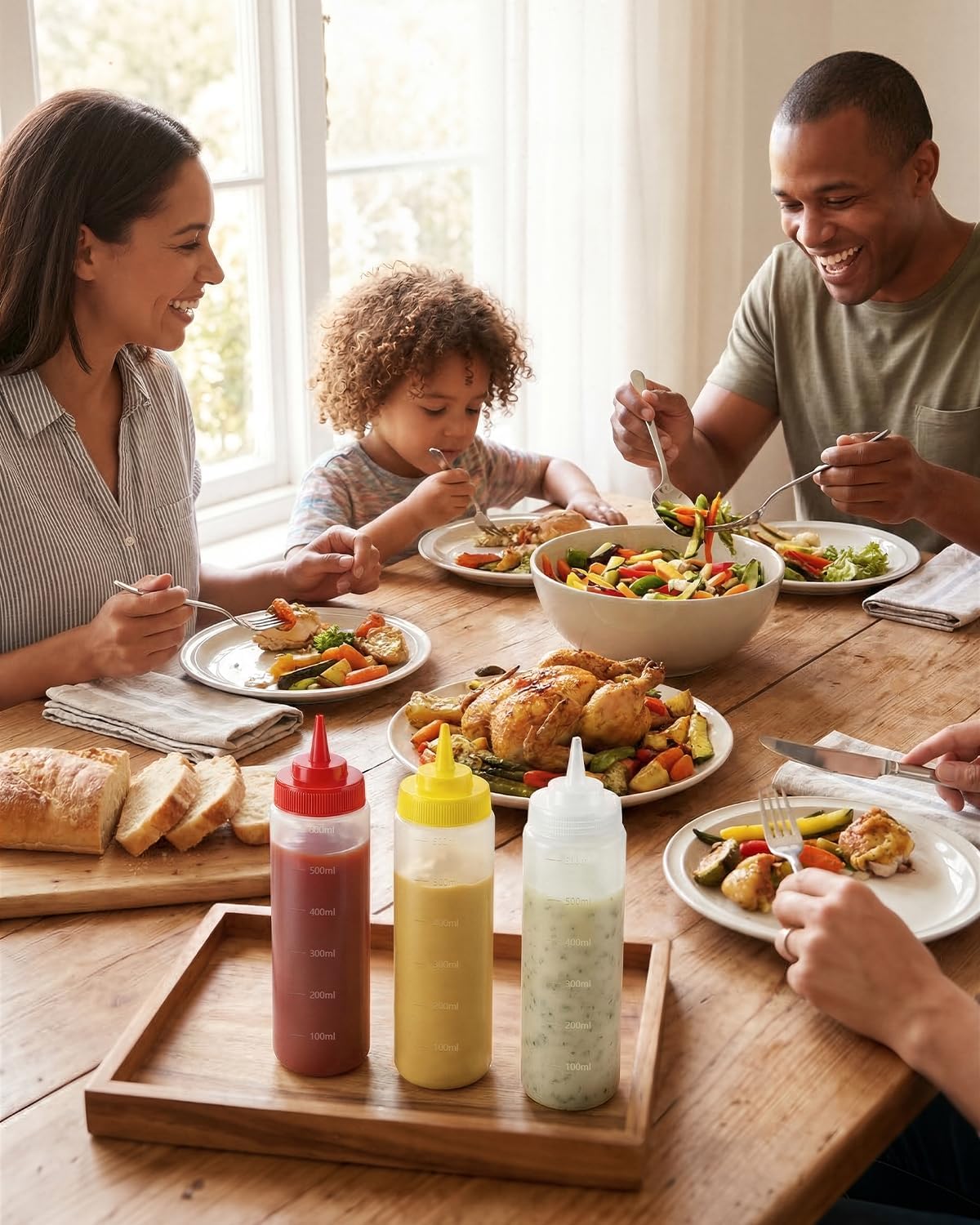 Multicolor Food-Grade Squeeze Bottles Set-Condiment Dispensers for Kitchen, BBQ, Sauces, Dressings, & Meal Prep (32oz)
