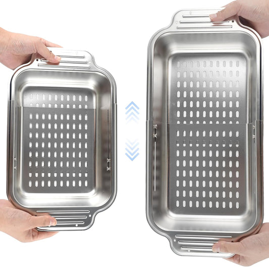 Over the Sink Colander Strainer Basket, ALL METAL Extendable Drain Colander | For Wash Vegetables and Fruits Dry Dishes, 6 Quart Large Size, New Home Kitchen Essentials