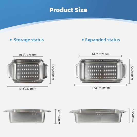 Over the Sink Colander Strainer Basket, ALL METAL Extendable Drain Colander | For Wash Vegetables and Fruits Dry Dishes, 6 Quart Large Size, New Home Kitchen Essentials