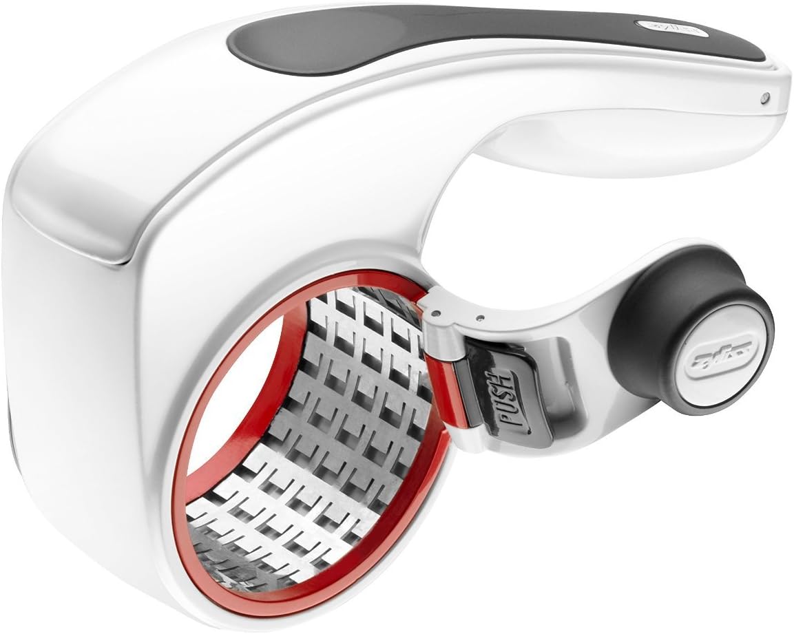 All Cheese Acid Etched Rotary Grater with Fine and Coarse Drums, 1-Pack, White