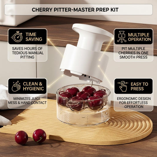 Cherry Pitter Tool, Multi Cherry Seed Remover Pits 7 Cherries at Once, Food-Grade Cherry Core Remover with Splash Guard Container, for Making Jam, Pie, Cake (White)