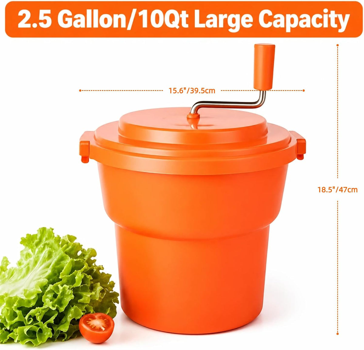 5 Gal/20 Qt Large Commercial Salad Spinner Jumbo Manual Lettuce Dryer-Dries up to 7 Heads of Lettuces