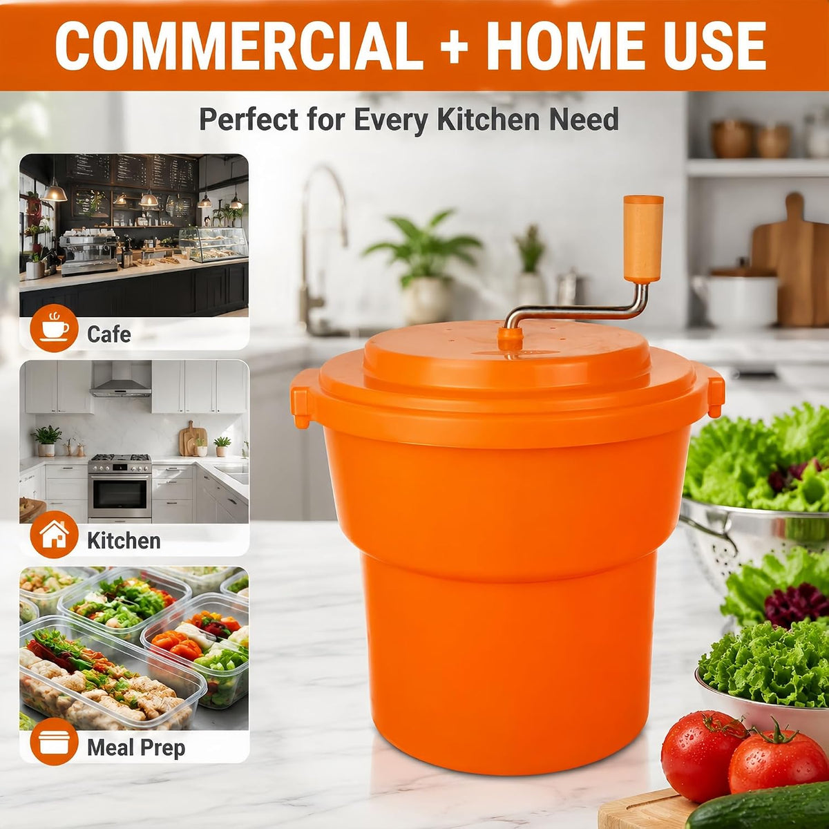 5 Gal/20 Qt Large Commercial Salad Spinner Jumbo Manual Lettuce Dryer-Dries up to 7 Heads of Lettuces