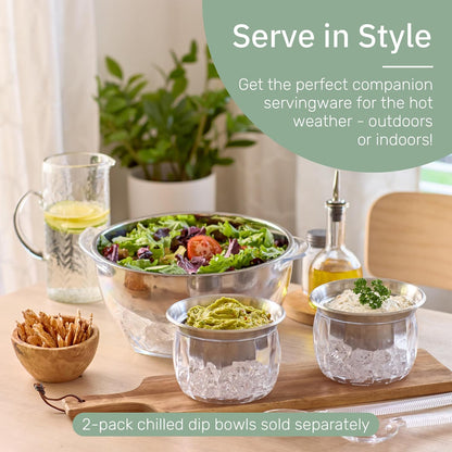 Useful Co. Chilled Serving Bowl, Salad Bowl with Ice Chiller Base and Lid | Keeps Food Cold for Party - Large Chilled Serving Bowl with Ice Underneath, Chilled Salad Bowl with Lid, 2 servers, 5QT