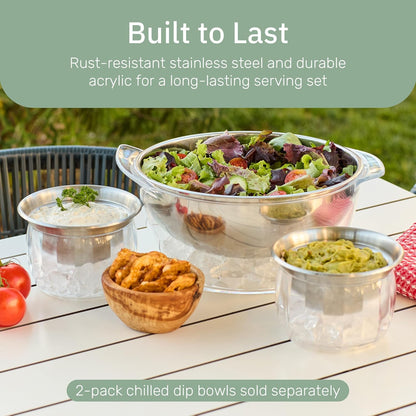 Useful Co. Chilled Serving Bowl, Salad Bowl with Ice Chiller Base and Lid | Keeps Food Cold for Party - Large Chilled Serving Bowl with Ice Underneath, Chilled Salad Bowl with Lid, 2 servers, 5QT