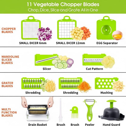 14-in-1 Vegetable Chopper with Container & Interchangeable Blades – Veggie & Onion Chopper, Food Dicer, Mandoline Slicer for Kitchen, Vegetable Slicer for Fast Meal Prep