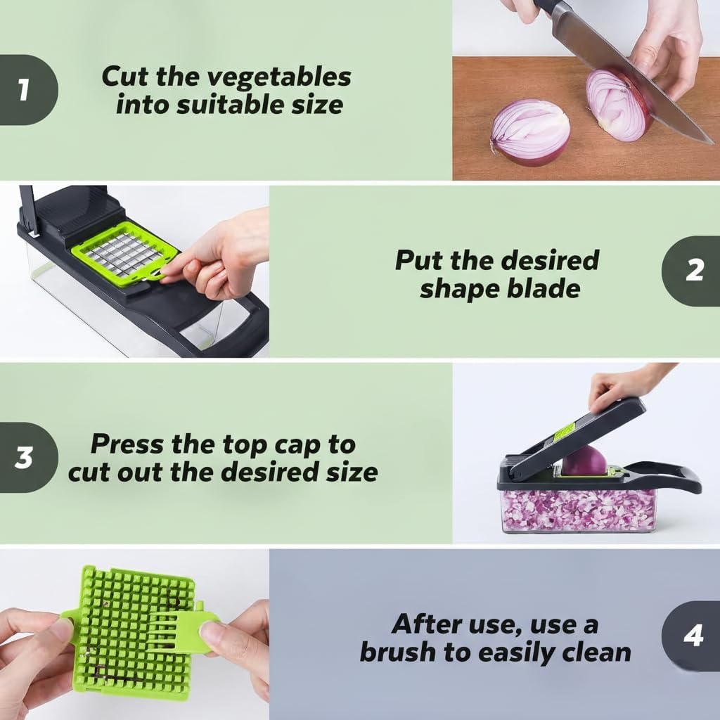 14-in-1 Vegetable Chopper with Container & Interchangeable Blades – Veggie & Onion Chopper, Food Dicer, Mandoline Slicer for Kitchen, Vegetable Slicer for Fast Meal Prep