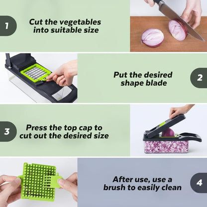 14-in-1 Vegetable Chopper with Container & Interchangeable Blades – Veggie & Onion Chopper, Food Dicer, Mandoline Slicer for Kitchen, Vegetable Slicer for Fast Meal Prep