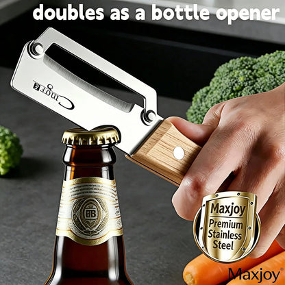 Vegetable Peeler, Stainless Steel Wooden Handle for Potato, Fruit | Multifunctional, Zero-Snag Flex, Built-in Bottle Opener, Ergonomic Nonslip Right-Hand Grip, 2 in 1 Veggie Apple Kitchen Tool