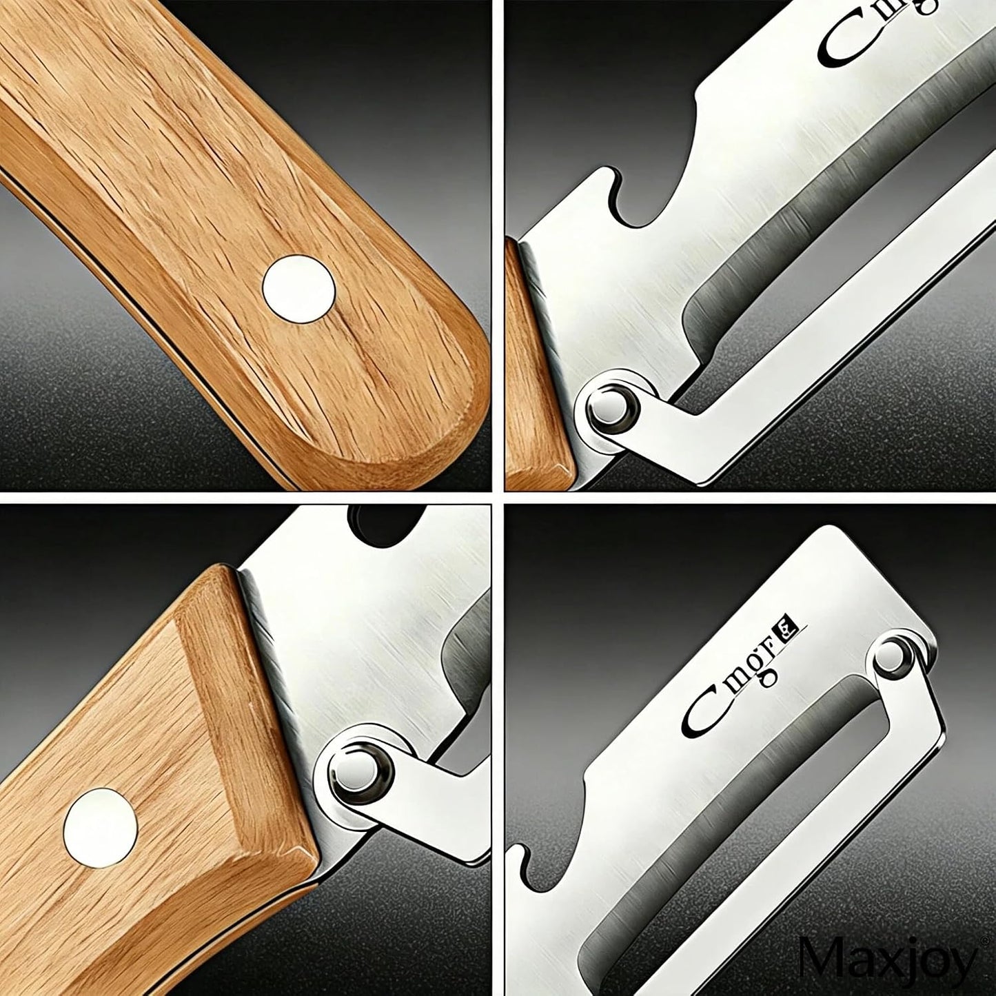 Vegetable Peeler, Stainless Steel Wooden Handle for Potato, Fruit | Multifunctional, Zero-Snag Flex, Built-in Bottle Opener, Ergonomic Nonslip Right-Hand Grip, 2 in 1 Veggie Apple Kitchen Tool