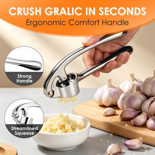 Kitchen Garlic Press Set, Rust Proof Garlic Mincer Tool with Silicone Garlic Peeler and Brush