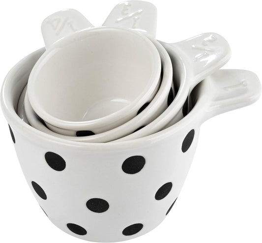 Ceramic Measuring Cups with Polka Dots, Set of 4 Sizes, Black and White