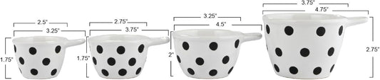 Ceramic Measuring Cups with Polka Dots, Set of 4 Sizes, Black and White