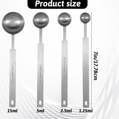 4 Pcs Long Handle Measuring Spoons Set Stainless Steel Measuring Spoon Set Metal Coffee Scoop Tablespoon Teaspoon for Liquid Solid Powder Ingredients (1/4 tsp, 1/2 tsp, 1 tsp, 1 tbsp)