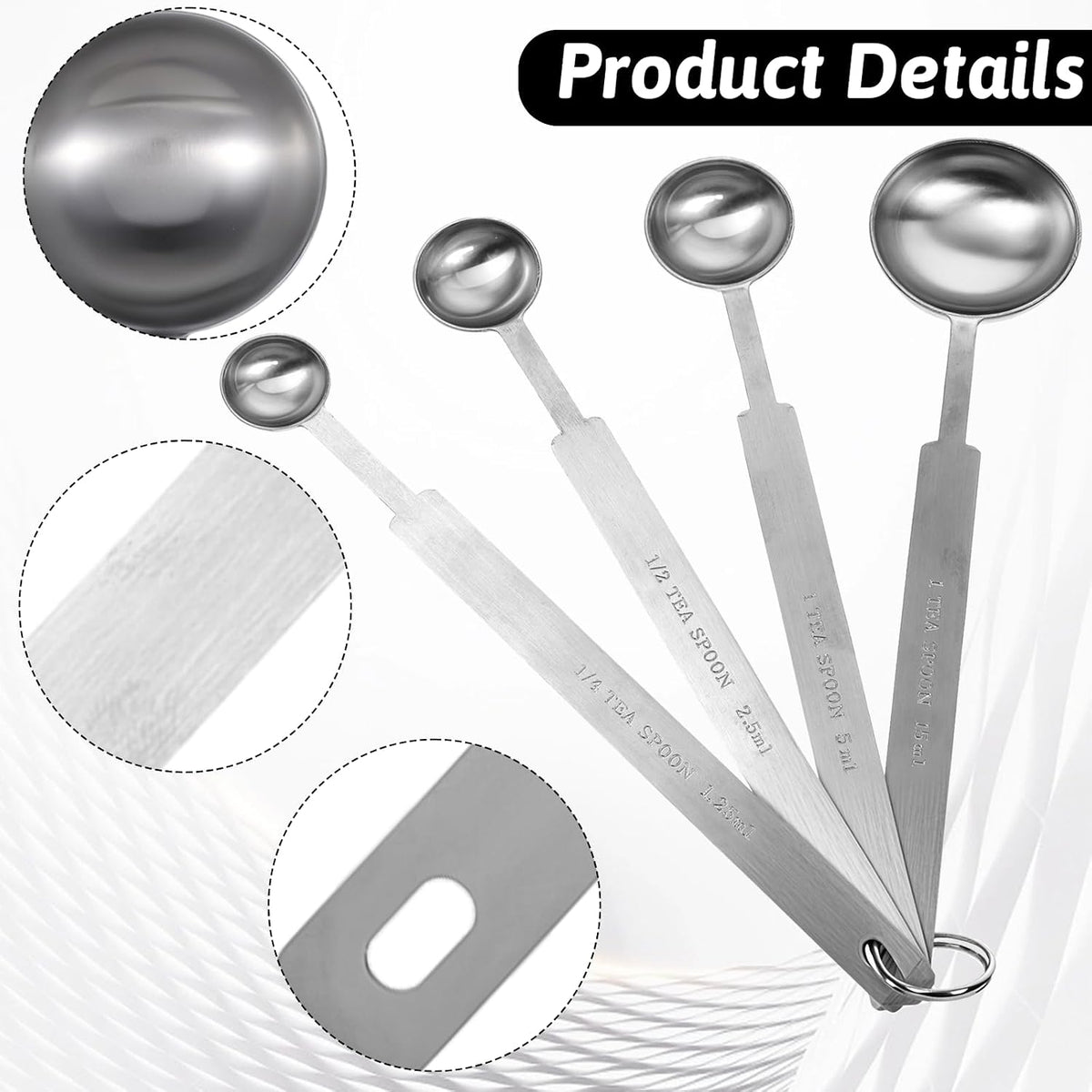 4 Pcs Long Handle Measuring Spoons Set Stainless Steel Measuring Spoon Set Metal Coffee Scoop Tablespoon Teaspoon for Liquid Solid Powder Ingredients (1/4 tsp, 1/2 tsp, 1 tsp, 1 tbsp)
