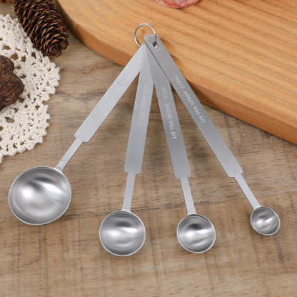 4 Pcs Long Handle Measuring Spoons Set Stainless Steel Measuring Spoon Set Metal Coffee Scoop Tablespoon Teaspoon for Liquid Solid Powder Ingredients (1/4 tsp, 1/2 tsp, 1 tsp, 1 tbsp)