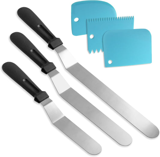 Litoexpe 6 Pack Stainless Steel Icing Spatulas with Blue Scrapers