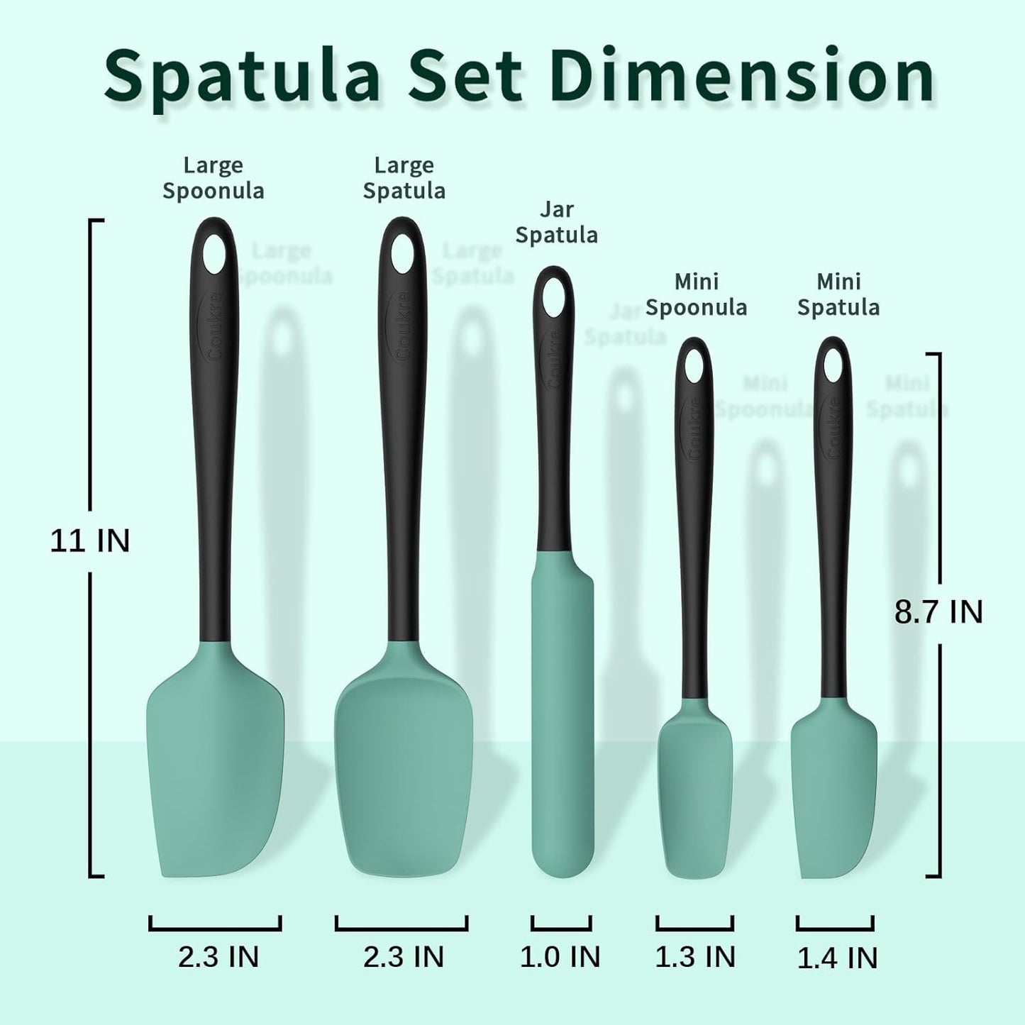 Silicone Spatula Set of 5,High Temperature Resistant, Food Grade Silicone, Dishwasher Safe, for Baking, Cooking (Aqua Green)