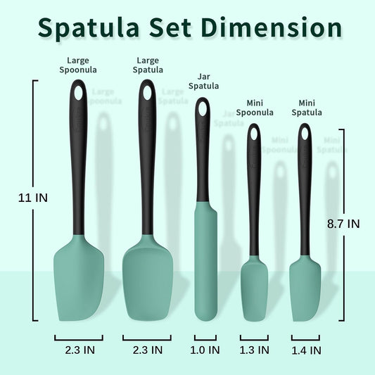 Silicone Spatula Set of 5,High Temperature Resistant, Food Grade Silicone, Dishwasher Safe, for Baking, Cooking (Aqua Green)
