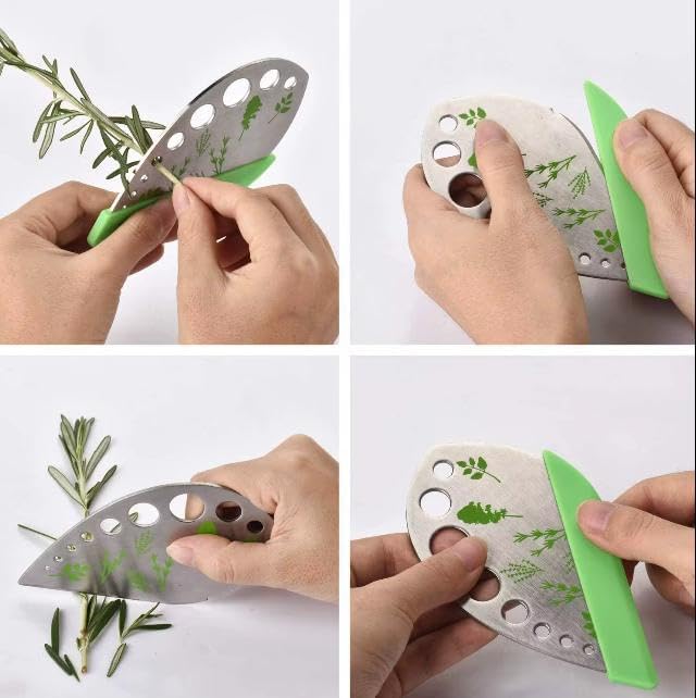 Herb Stripper, Green 9 holes Stainless Steel Kitchen Herbs Leaf Stripping Tool, Metal Herb Peeler for Kale, Collard Greens, Thyme, Basil, Rosemary Stripper